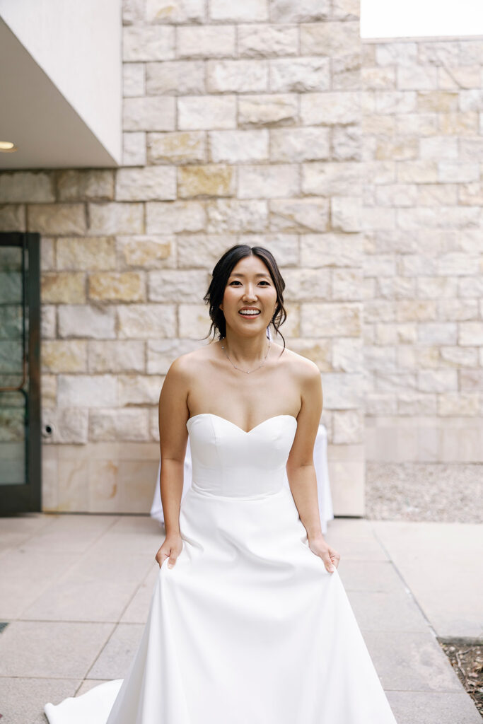 bride walking up to groom