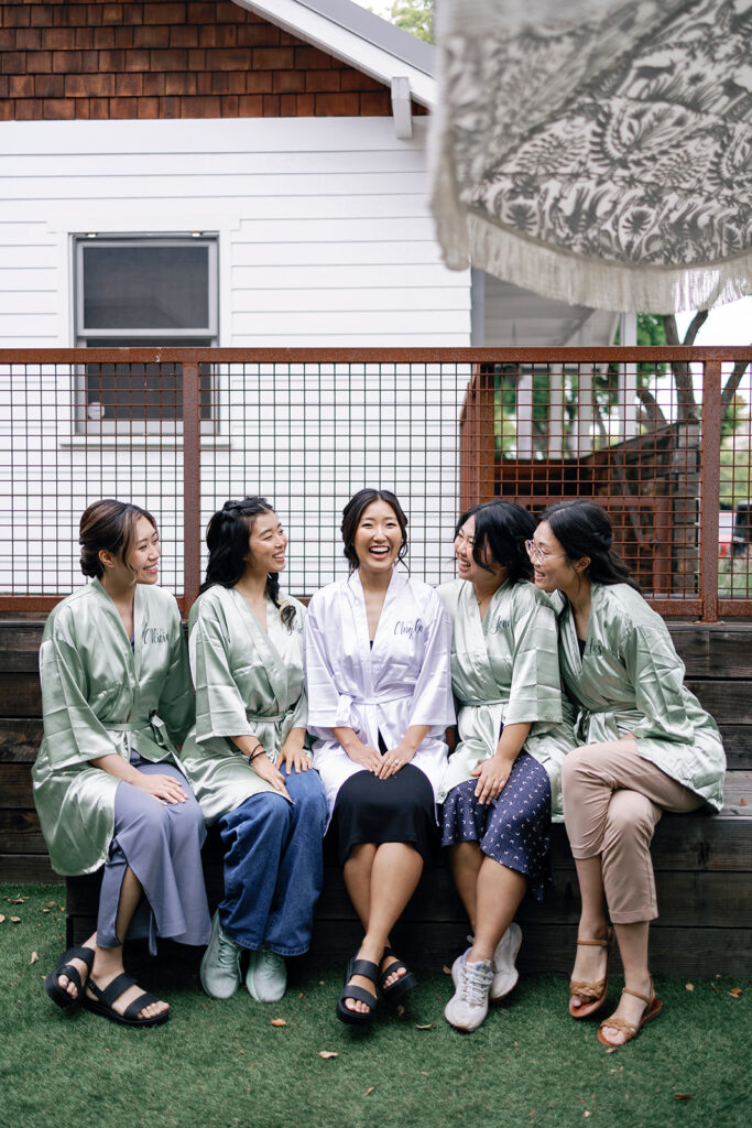 bride with her bridesmaids community church wedding