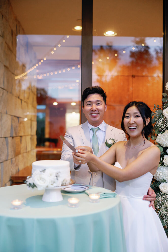 cake cutting crossline church wedding reception