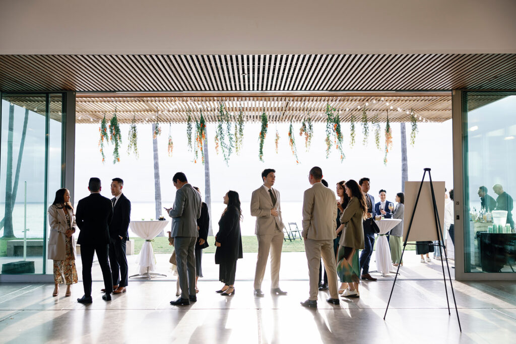 cocktail hour at scripps seaside forum wedding