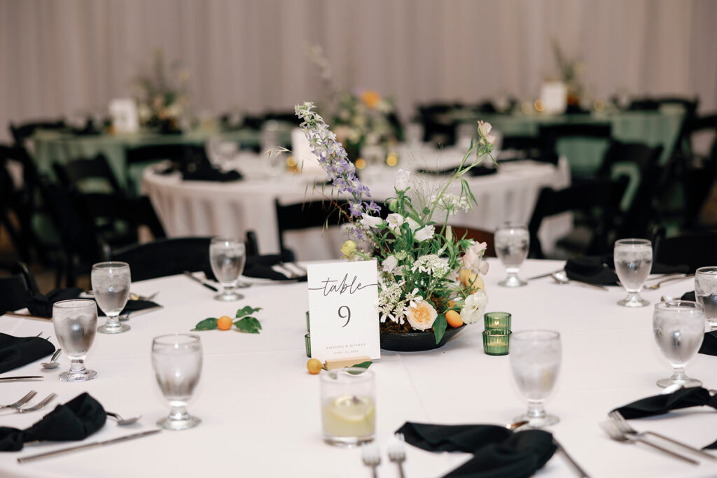 table decor at seaside wedding