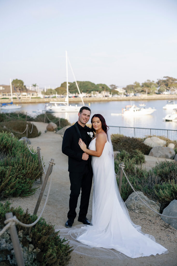 bride and groom portraits at yacht club