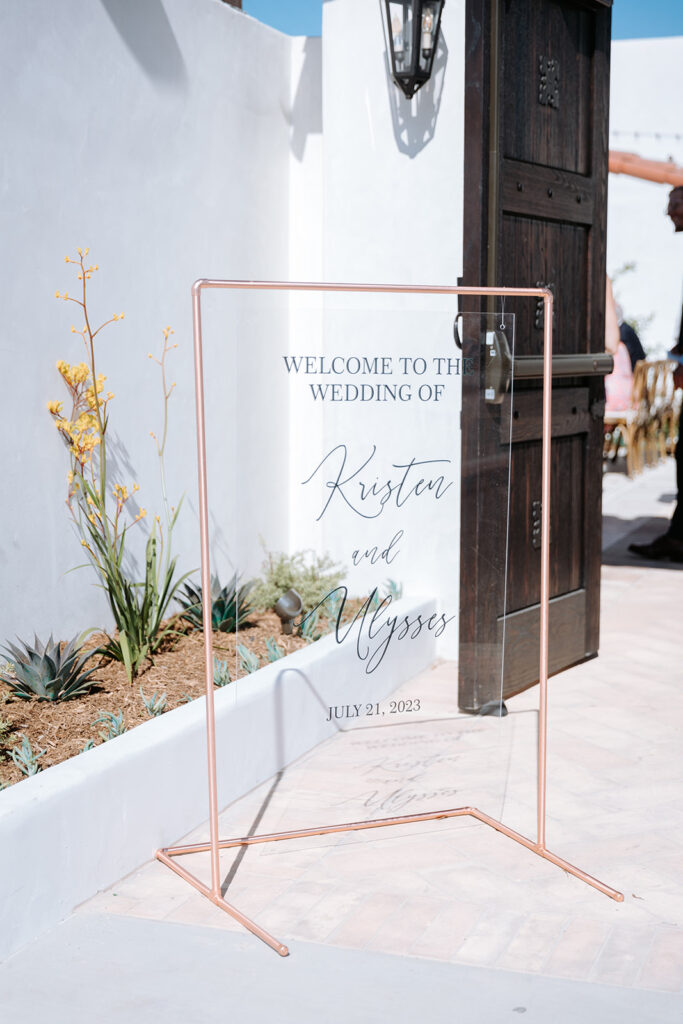 welcome sign for wedding ceremony at agape 1928 