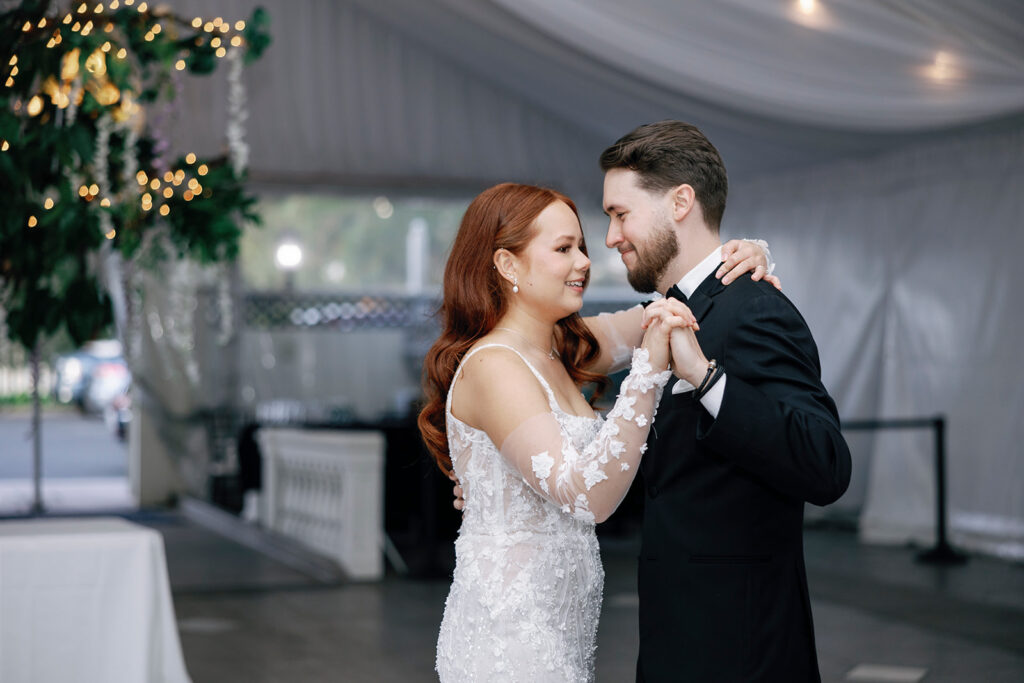 bride and groom first dance at jefferson street mansion wedding