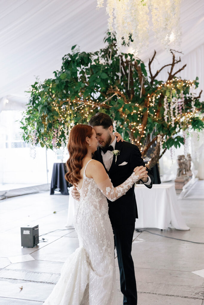 bride and groom first dance at jefferson street mansion wedding